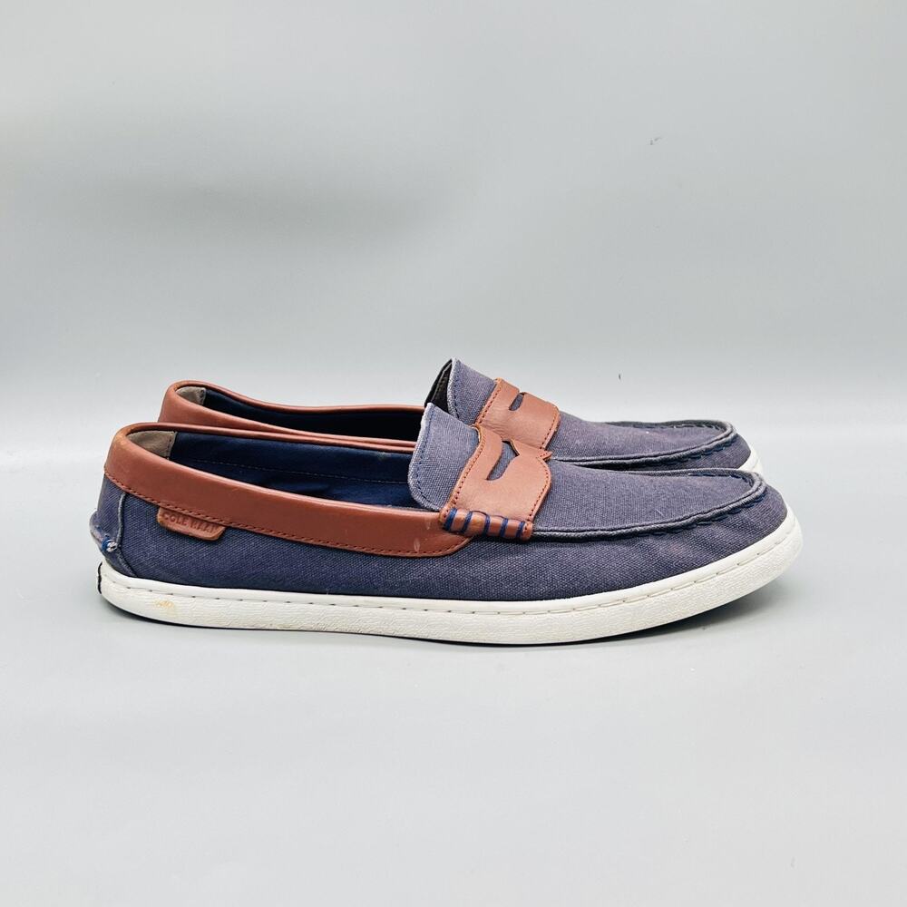 Cole Haan Shoes Men 10 Blue Canvas Grand OS Slip On Penny Loafers Casual Comfort